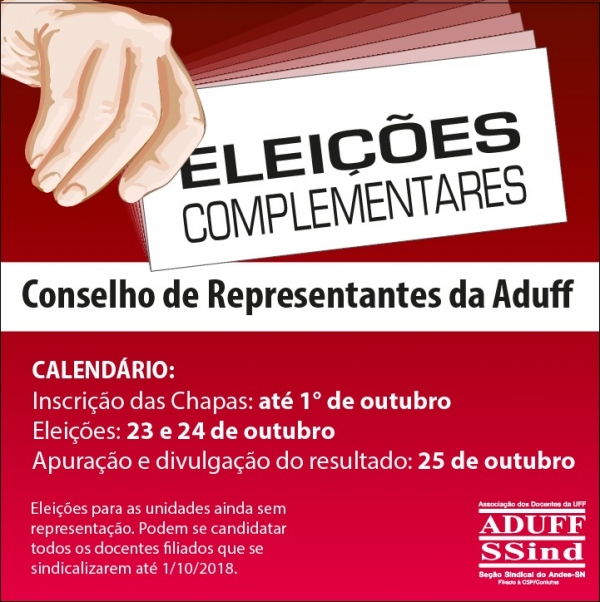 Inscrições de chapa para eleição complementar do CR da Aduff vão até dia 1