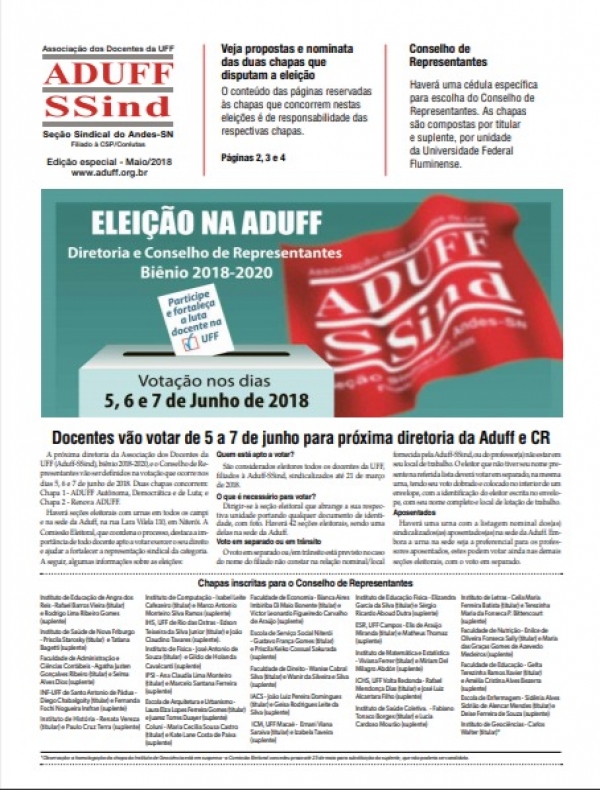 Chapa 1 e a Chapa 2 apresentam suas propostas em edi&ccedil;&atilde;o especial do Jornal da Aduff