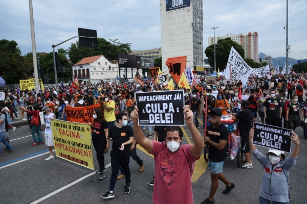 Momento do ato, no Rio de Janeiro, realizado &uacute;ltimo dia 19 de Junho pelo "Fora Bolsonaro"