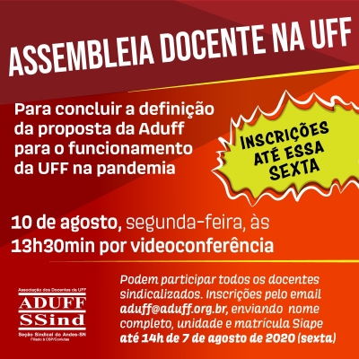 Prazo das inscri&ccedil;&otilde;es para participar da assembleia da Aduff termina nesta sexta (7)