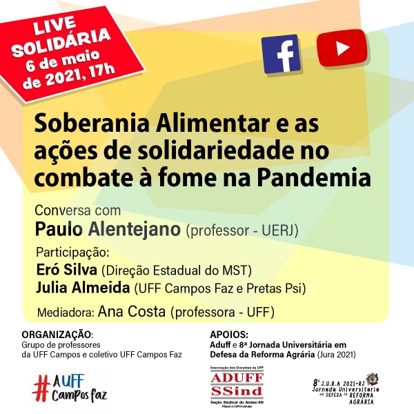 Professores e coletivo “UFF Campos Faz” realizam live solidária nesta quinta (06), às 17h