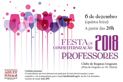Aduff convida docentes para confraternização em Niterói no dia 6 de dezembro