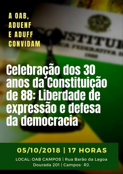 Evento na OAB de Campos vai debater os 30 anos da Constituição Cidadã e o direitos democráticos