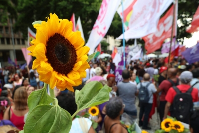 Detalhe do ato no Centro do Rio, no Dia Internacional de Luta das Mulheres