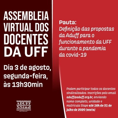 Assembleia virtual na pr&oacute;xima segunda (03) define proposta da Aduff para funcionamento da UFF durante a pandemia da covid-19
