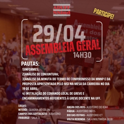 É hoje! 1° Assembleia de greve docente da UFF acontece às 14h30, desta segunda (29)