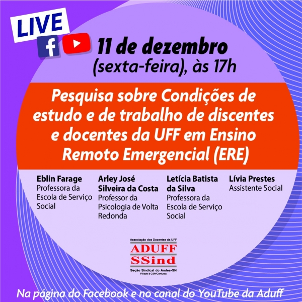 Live na sexta-feira (11) debate condições de estudo e trabalho remoto na UFF