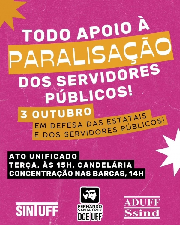 DCE manifesta apoio &agrave; paralisa&ccedil;&atilde;o de docentes e t&eacute;cnicos da UFF nesta ter&ccedil;a (03)