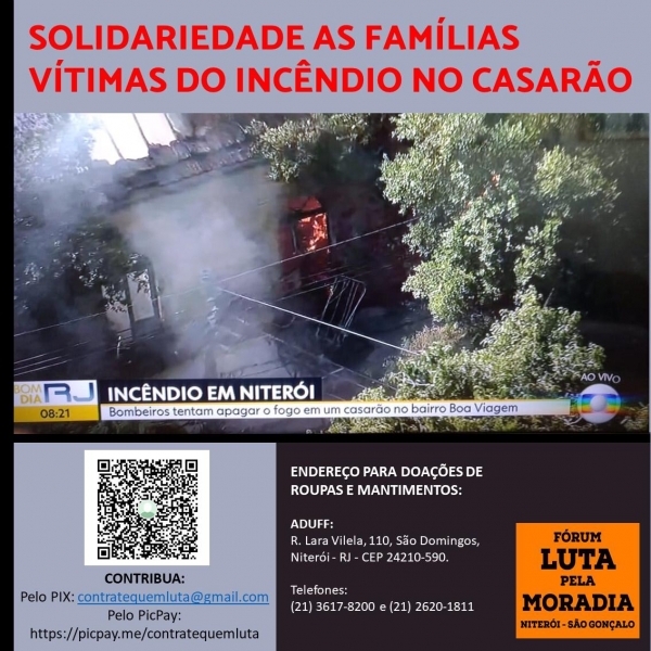 Aduff participa de campanha solidária por desabrigados pelo incêndio no Casarão