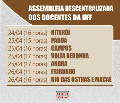Assembleia Descentralizada dos Docentes da UFF acontece entre 24 e 26 de abril
