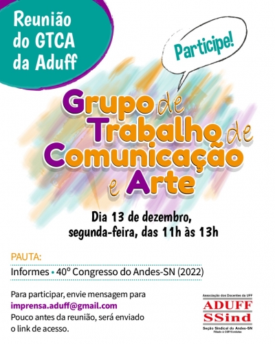 Aduff convida docentes para participar de reunião do GT de Comunicação e Arte