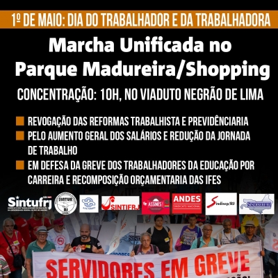 Diretoria da Aduff convida para Marcha em Madureira, neste 1° de Maio