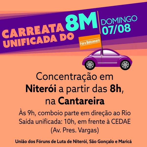 8M: Carreata unificada no domingo (07) concentra às 8h em Niterói e parte às 10h da CEDAE