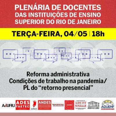 Andes-RJ convida para 2° Plenária &quot;Docentes contra o Genocida” que acontece amanhã (04), às 18h