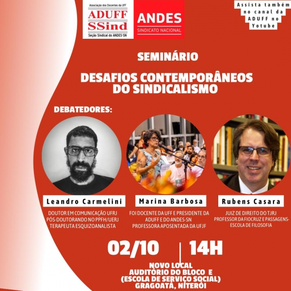 Aduff convida para semin&aacute;rio "Desafios contempor&acirc;neos para o sindicalismo" que acontece na quarta, dia 2 de outubro