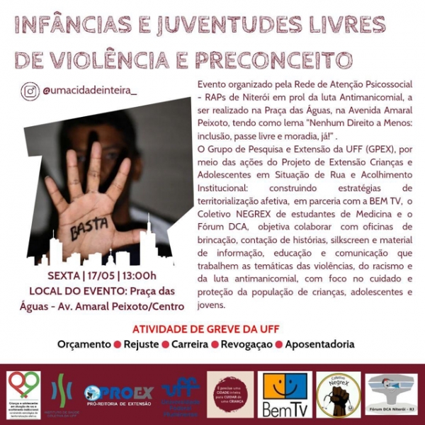 &quot;Infâncias e Juventudes Livres de Violência e Preconceito&quot; é tema da atividade de greve que acontece na sexta (17) em Niterói